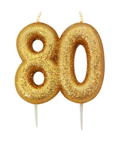 Glitter Kerze Gold Zahl 80 - Kuchen Deko Geburtstag