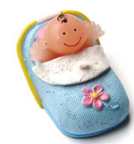 Gastgeschenke Baby Kerze im Schlafsack blau
