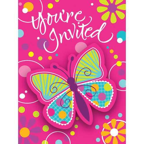 Einladung Pink Schmetterling, 8 St. - Deko Kindergeburtstag