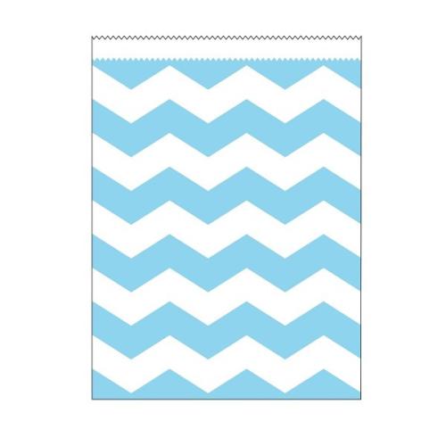 Papiertüten Chevron groß hellblau, 10 St. - Deko Kindergeburtstag