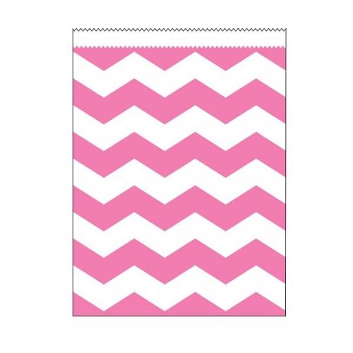 Papiertüten Chevron groß pink, 10 St. - Deko Kindergeburtstag