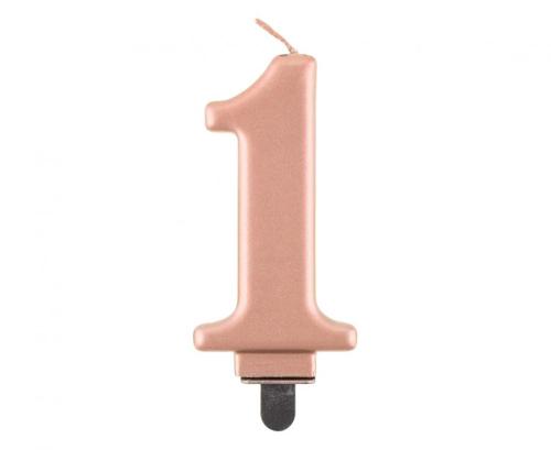 Kuchenkerze  Rose Gold Zahl 1 - Kuchen Deko Geburtstag