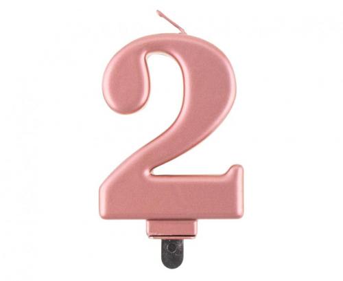 Kuchenkerze Rose Gold Zahl 2 - Kuchen Deko Geburtstag