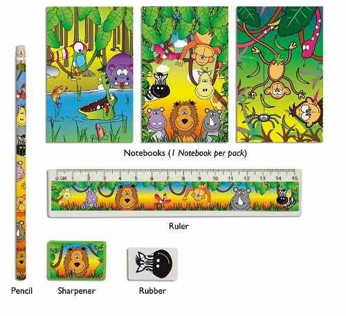 Schreibset Dschungel-Tiere, 5 tlg.. - Mitgebsel Kindergeburtstag