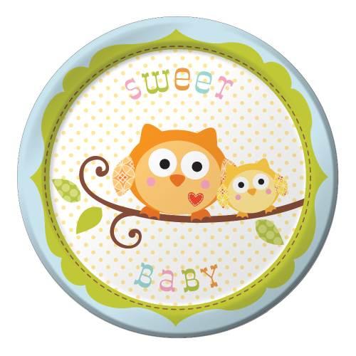 Teller Eulenparty Junge, 8 St. - Deko Babyparty